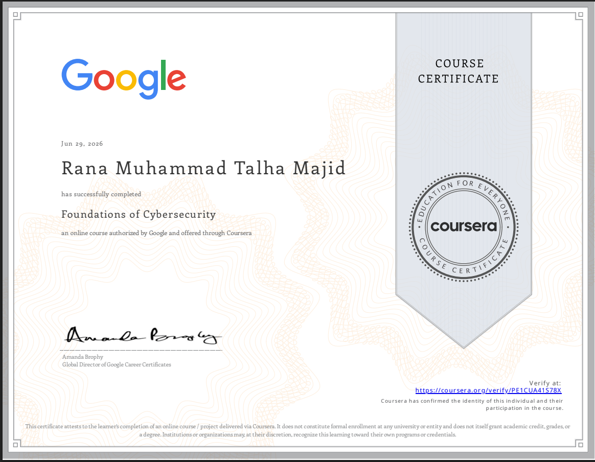 Google Cybersecurity Professional Certificate